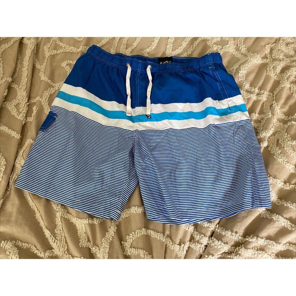 B Split XXL Blue Striped Swim Trunks